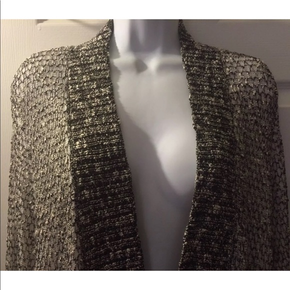 CHICOS Black White Mixed Knit Open front cardigan sweater Layering Piece Classic - Picture 4 of 9